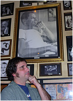 Aaron with photo of Arthur Miller